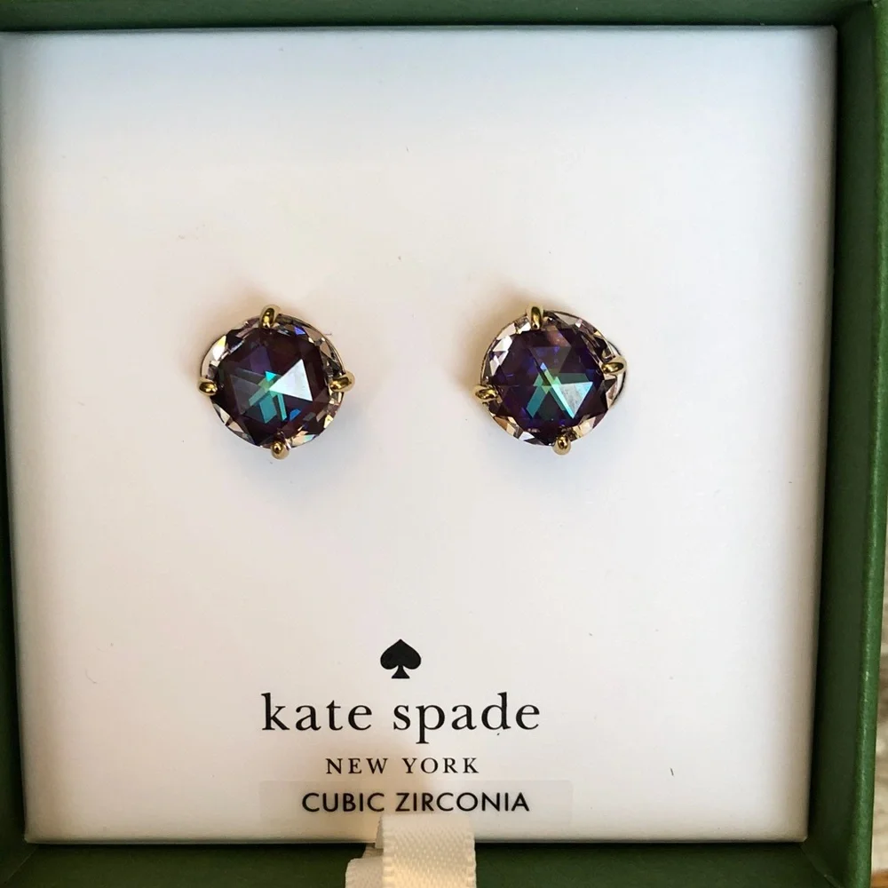 kate spade Bright Ideas Gold Tone & Iridescent Berry Round CZ Stud Earrings NIB